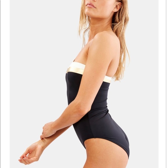 $158 Solid & Striped The Chloe Colorblock Swimsuit One-Shoulder Black Gold XS - Picture 4 of 12
